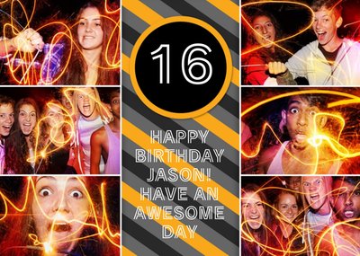 Colourful Stripes Multi-Photo Happy 16Th Birthday Card