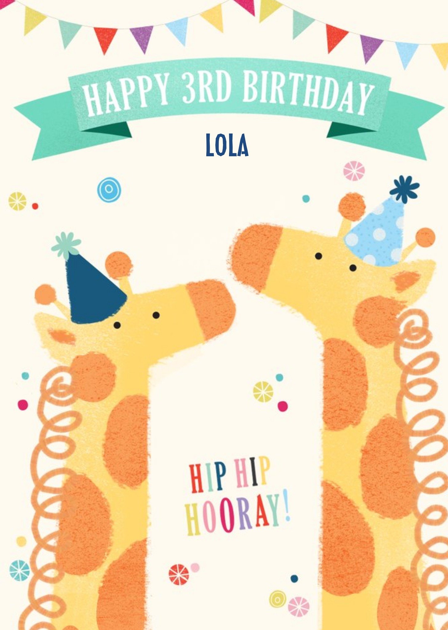 Moonpig Illustration Of A Pair Of Giraffes In Party Hats Third Birthday Card, Large