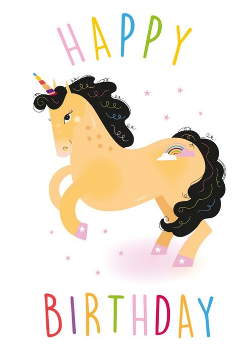 Cute Unicorn and Stars Birthday Card