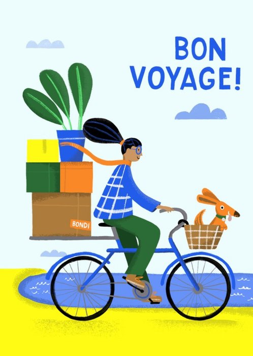 Sinead Hanley Illustrated Woman on Bicycle Bon Voyage Card