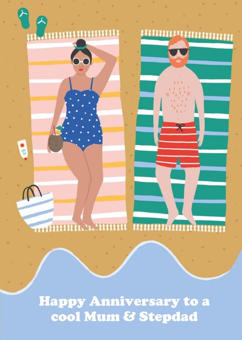 Illustration Of A Couple Relaxing On A Beach Anniversary Card