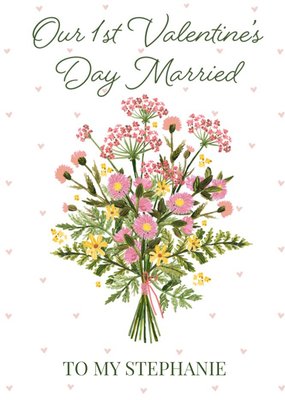 Illustration Of A Bouquet Of Flowers First Valentine's Day Married Card