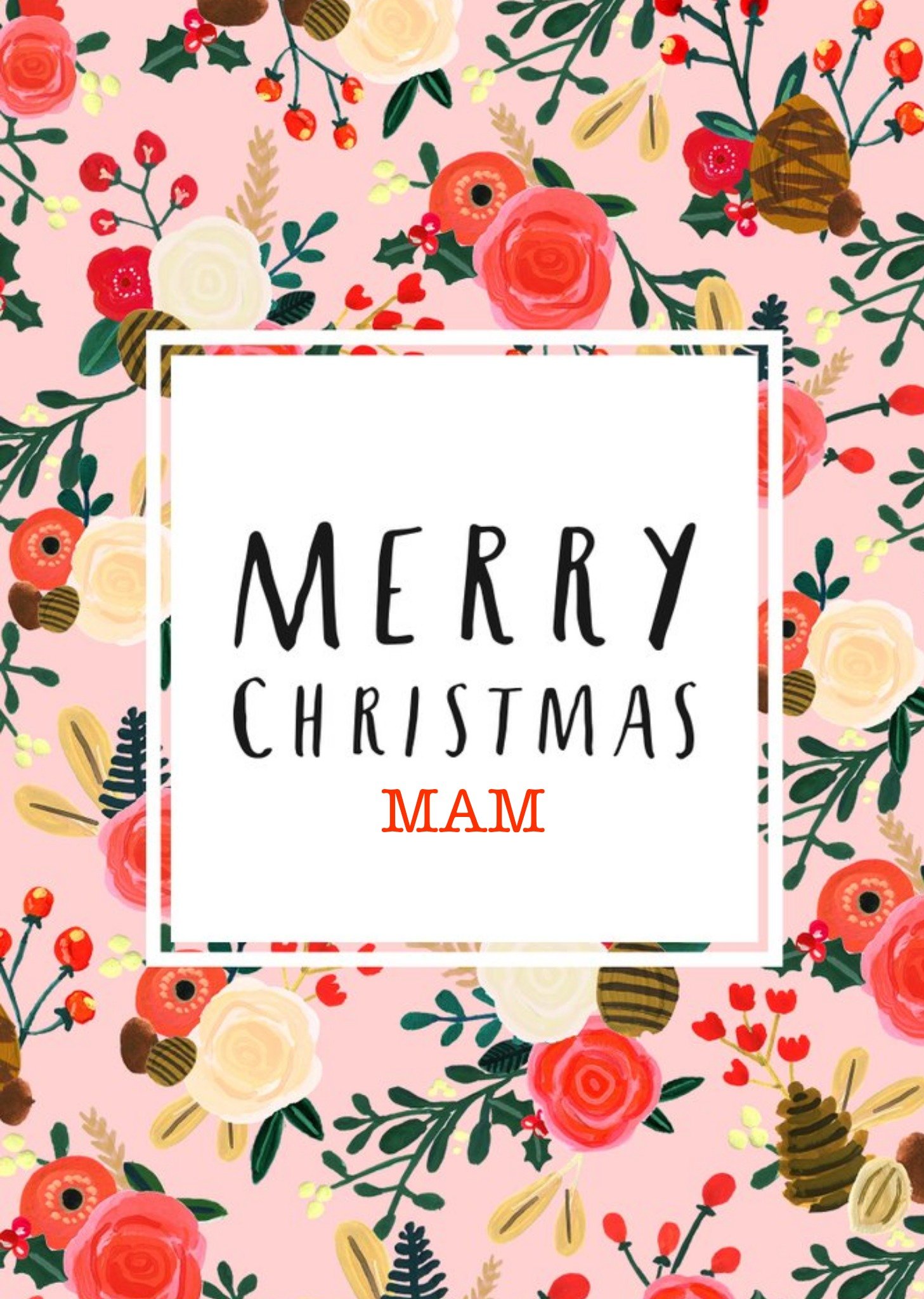 Moonpig Merry Christmas Mam - Floral, Large Card