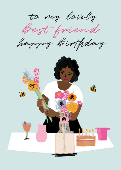 Illustrated To My Lovely Best Friend Happy Birthday Card