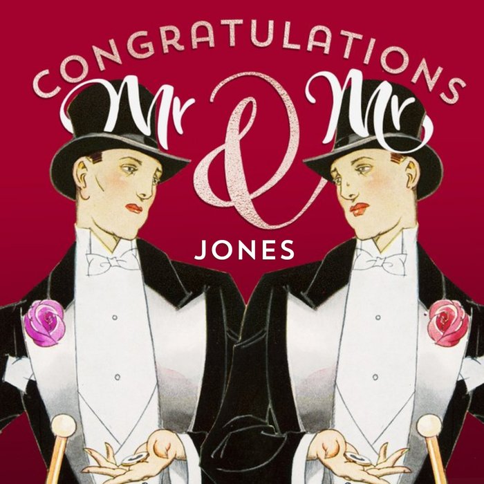 Congratulations Mr & Mr - same sex couple gay Retro illustration wedding card