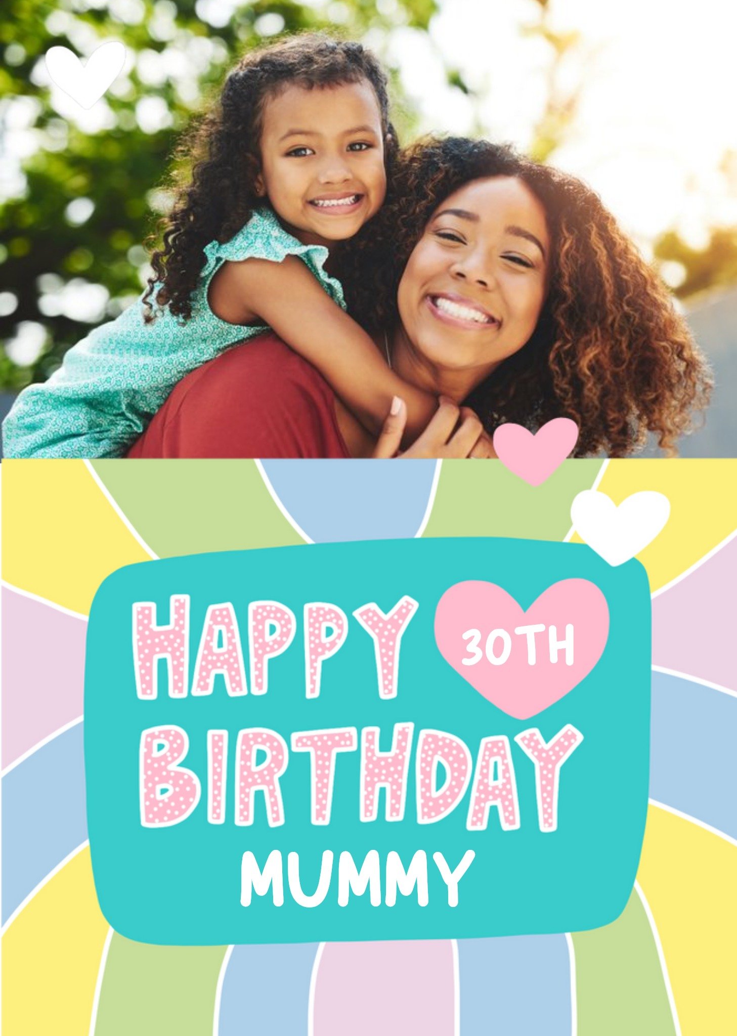 Colourful Tiled Border And Heart Icons Mother's Thirtieth Birthday Photo Upload Card Ecard