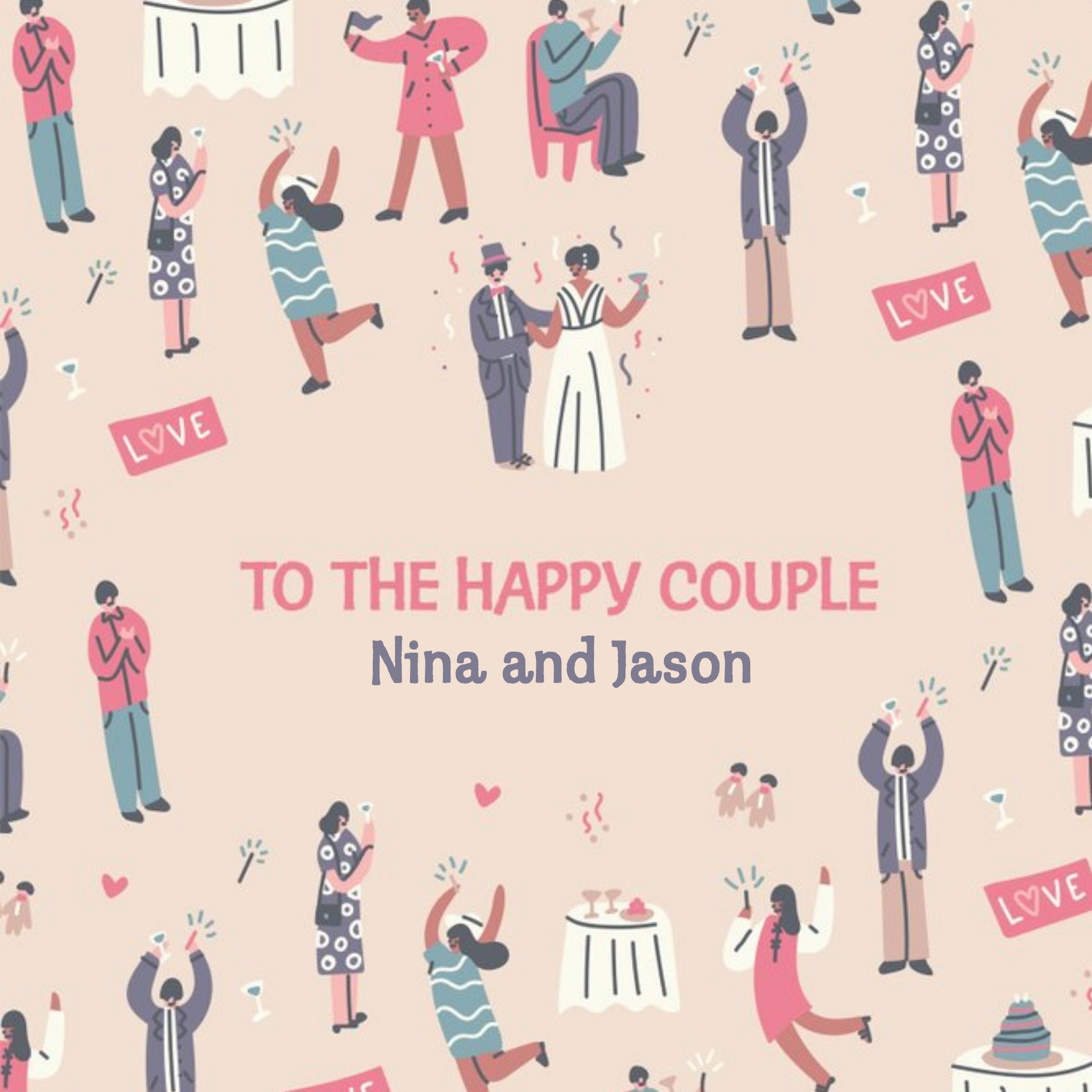 Cute To The Happy Couple Wedding Card, Square