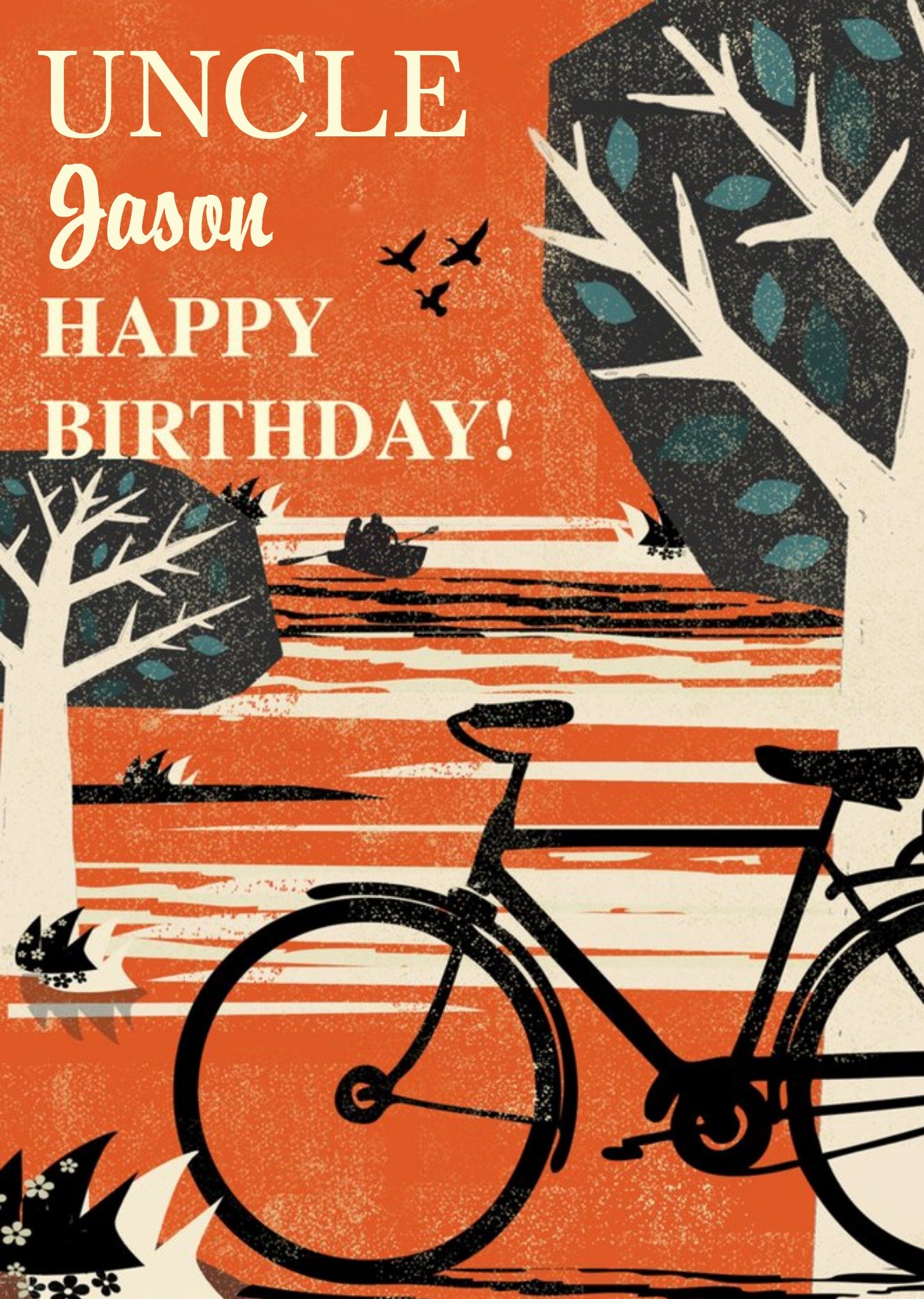 Moonpig Bicycle Illustration Customisable Uncle Birthday Card, Large