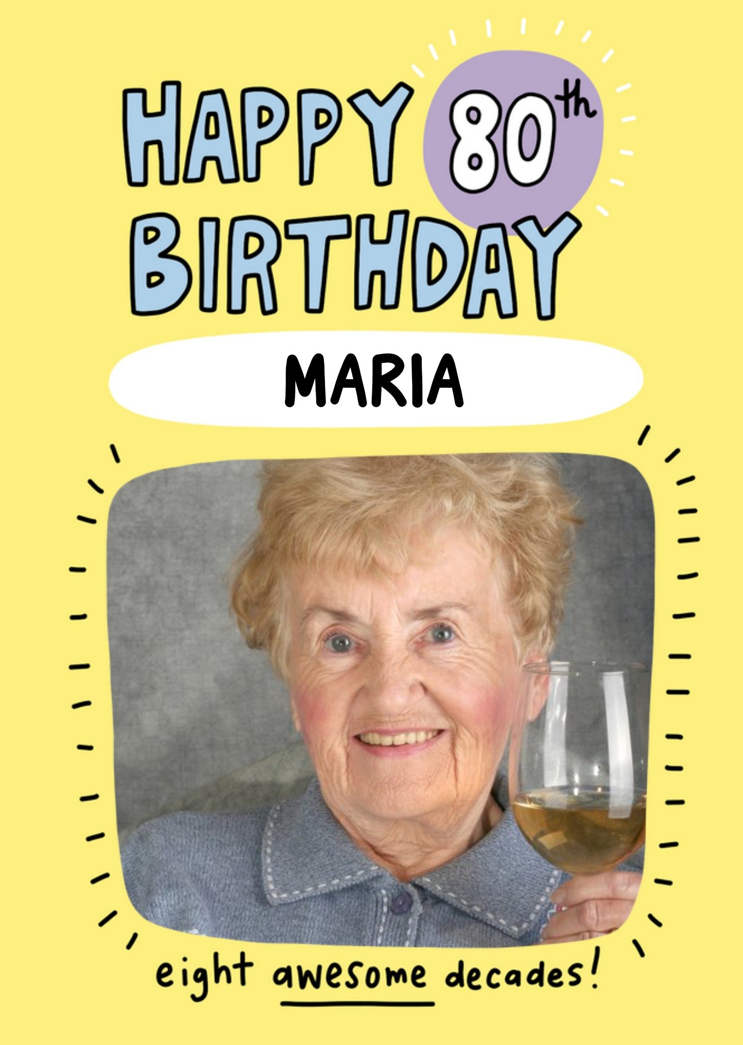 Vibrant Yellow With Fun Typography Eightieth Birthday Photo Upload Card Ecard