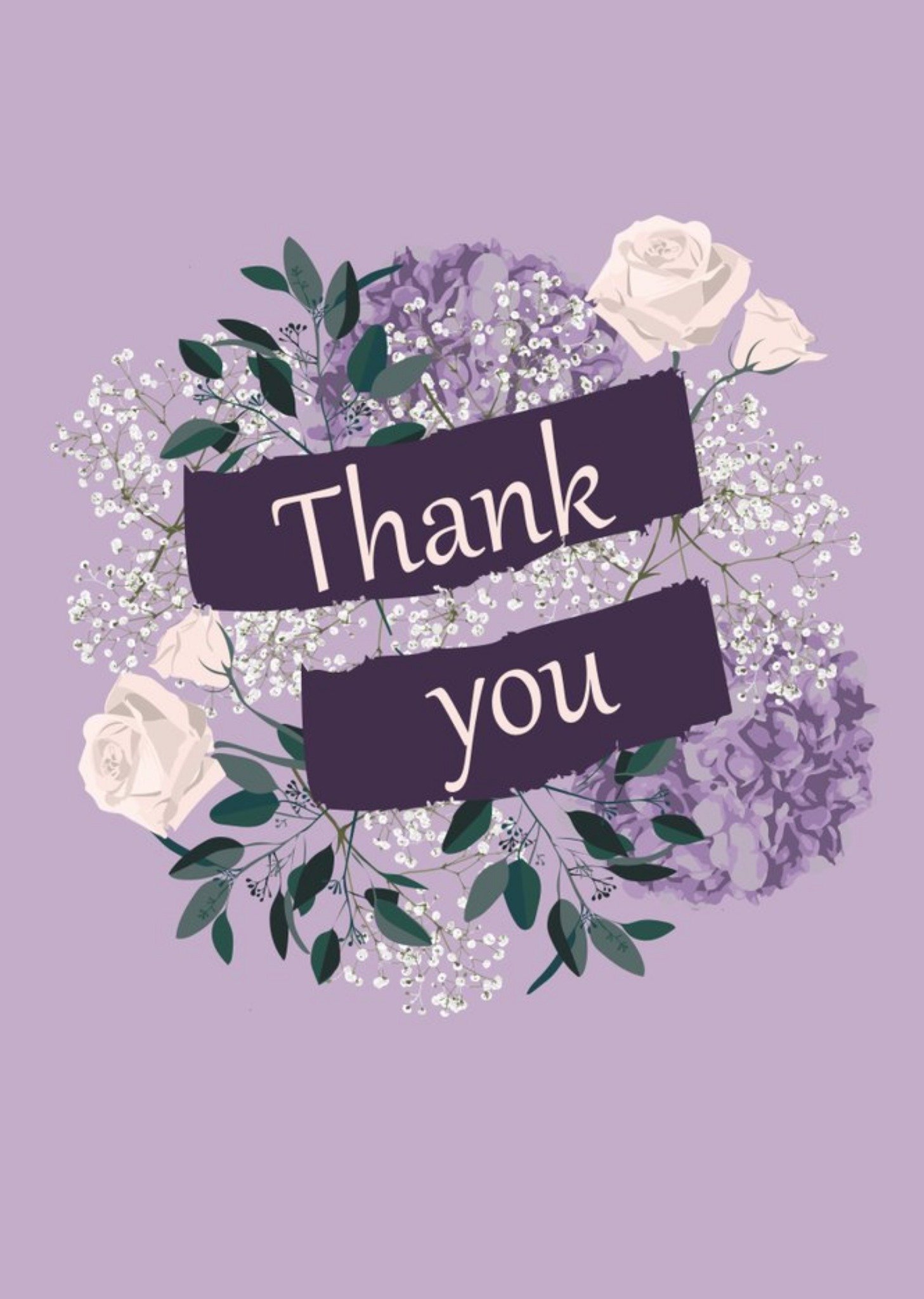 Illustrated Purple Flowers Thank You Card Ecard