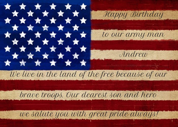 Patriotic Stars And Stripes American Flag Personalised Birthday Card