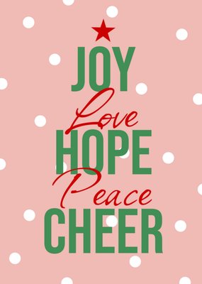 Festive Joy Love Hope Peace Cheer Typographic Christmas Greetings Card