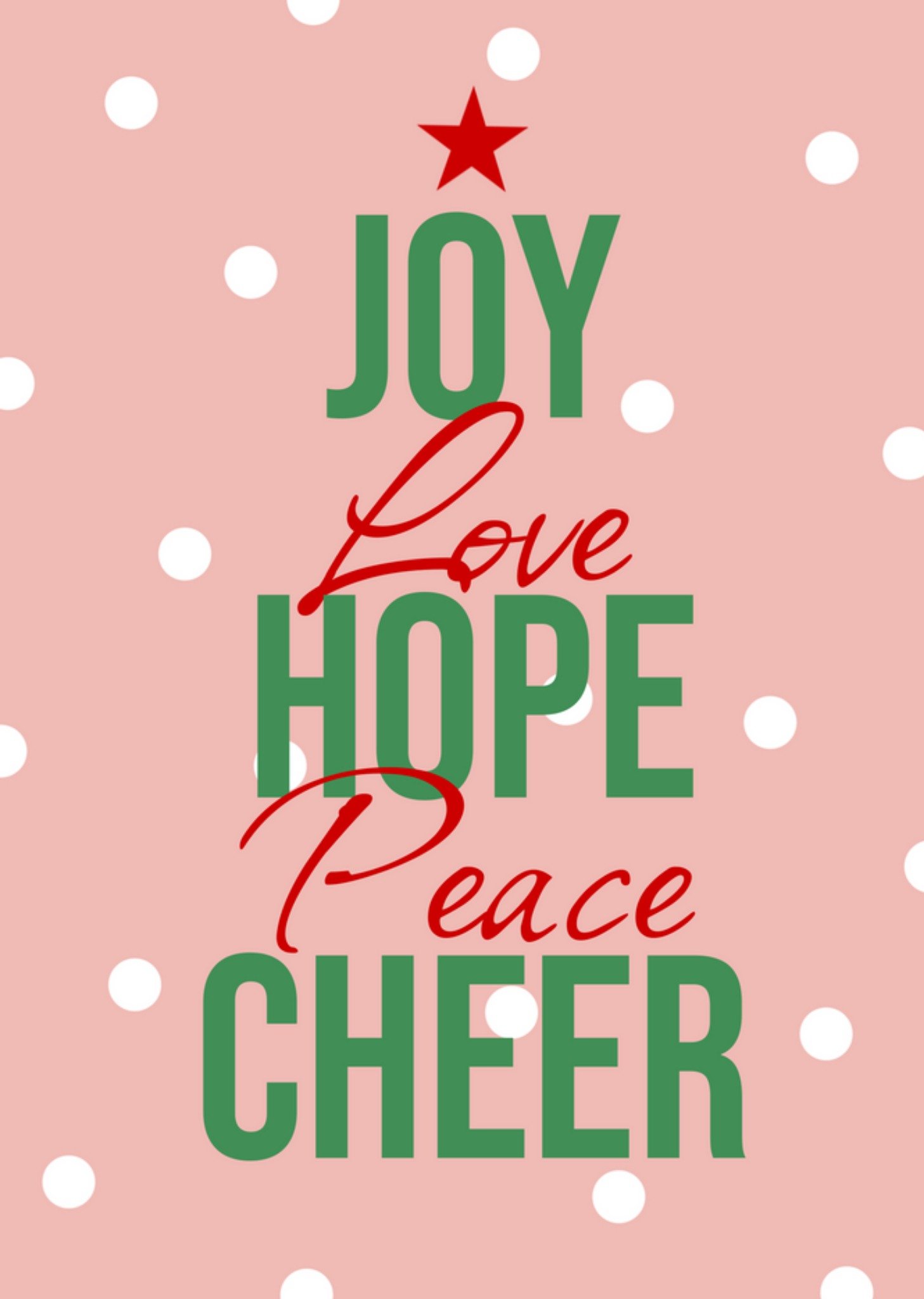 Moonpig Festive Joy Love Hope Peace Cheer Typographic Christmas Greetings Card, Large