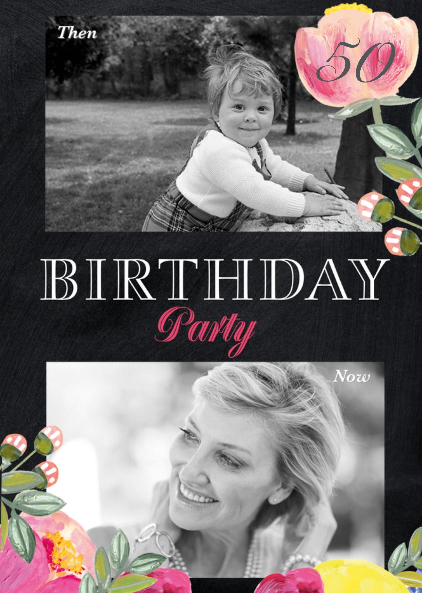 then And Now Photo Upload 50th Birthday Party Invitation Ecard