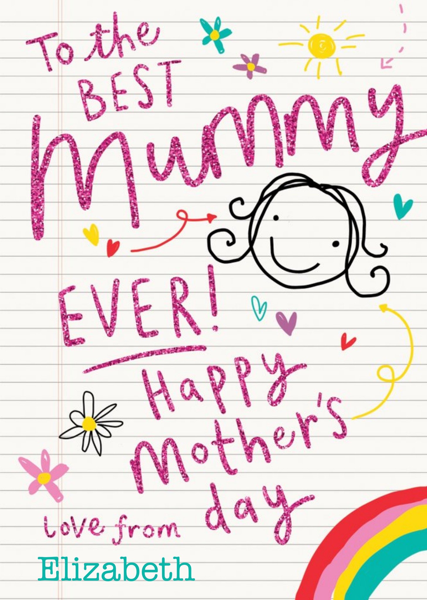 Moonpig Childlike Doodles And Typography On Note Paper Mother's Day Card Ecard