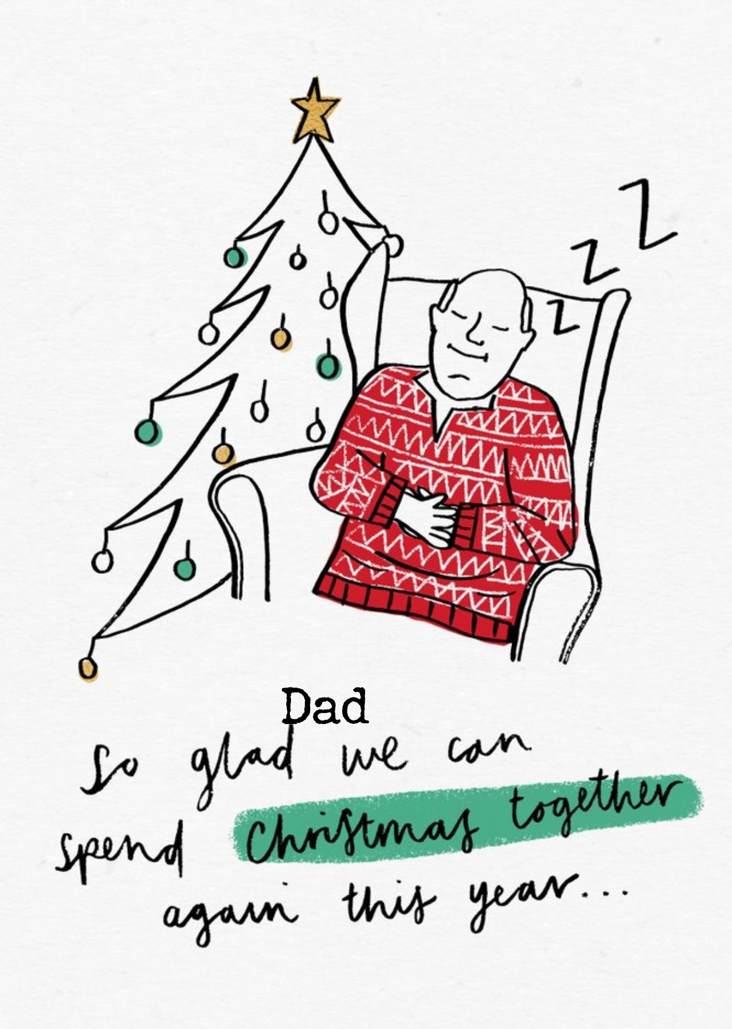 Moonpig Illustrated Sleeping Man Christmas Card Ecard