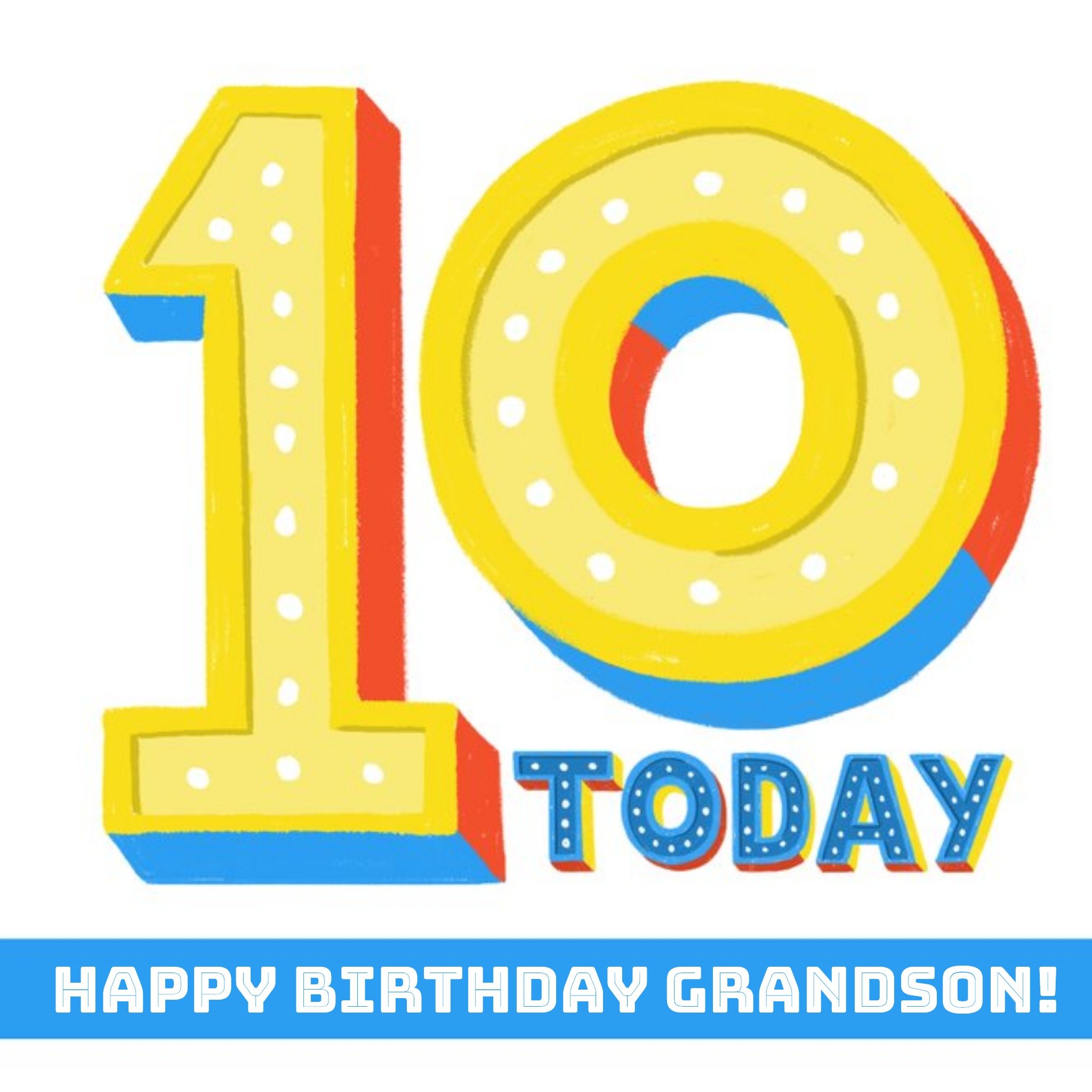 Moonpig Typographic 10 Today Happy Birthday Grandson Card, Large