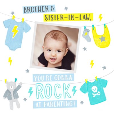 Cute Rock And Roll New Baby Photo Upload Card