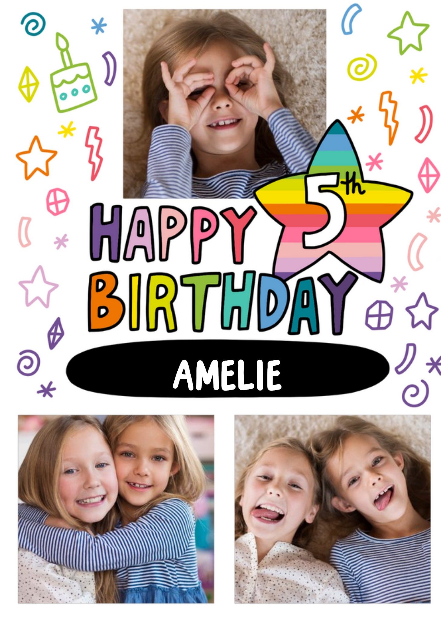 Angela Chick Bright Personalised Photo Upload 5th Birthday Card Ecard