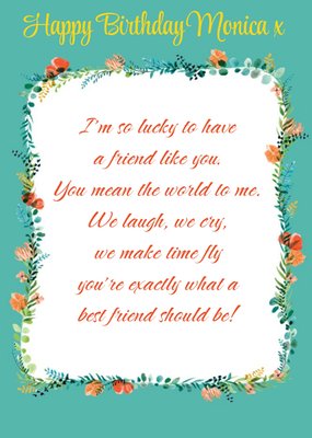 Lucky To Have A Friend Like You Floral Verse Birthday Card