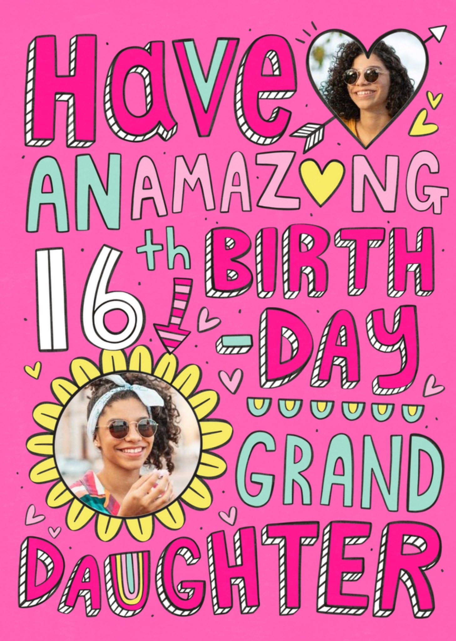 Fun And Vibrant Typography Granddaughter's Photo Upload Sixteenth Birthday Card Ecard