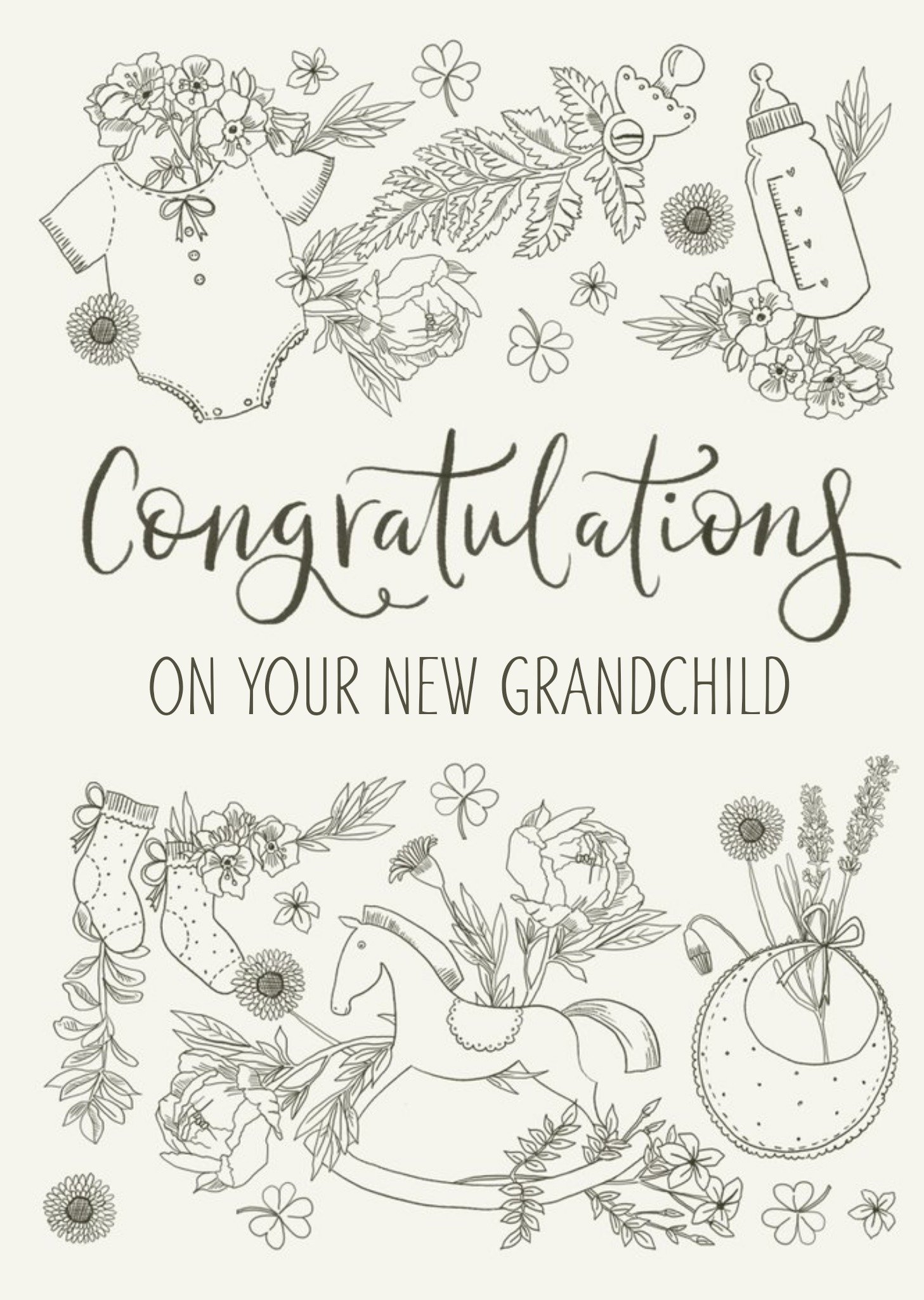Moonpig Baby Themed Illustrations Surrounded By Flowers New Grandchild Card, Standard