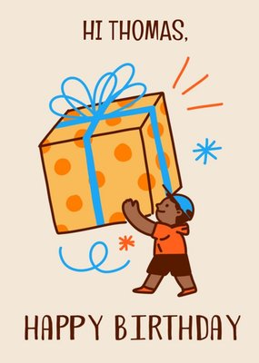 Illustrated Boy Holding Present Card