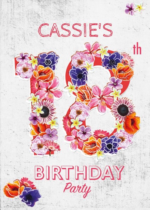 Floral Numbers 18Th Birthday Party Invitation
