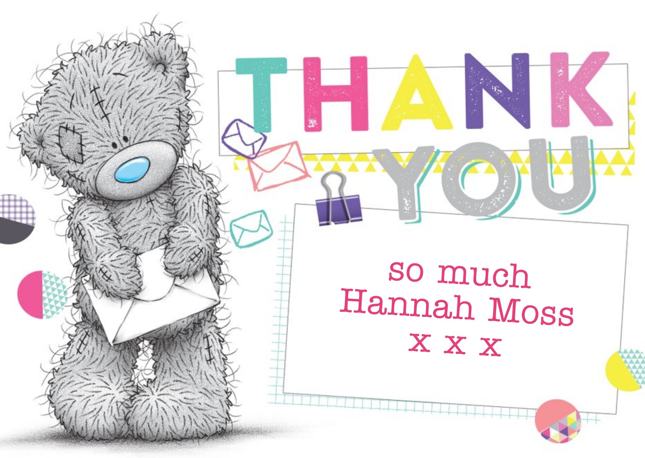 Me To You Tatty Teddy With Envelope Personalised Thank You Card Ecard