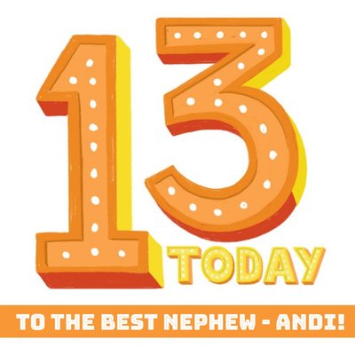 Typographic 13 Today Nephew Birthday Card