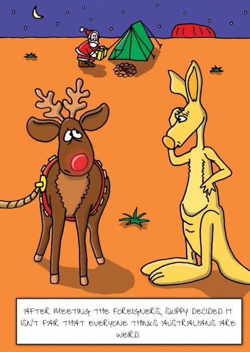 Rudolph And Kangaroo Funny Personalised Merry Christmas Card