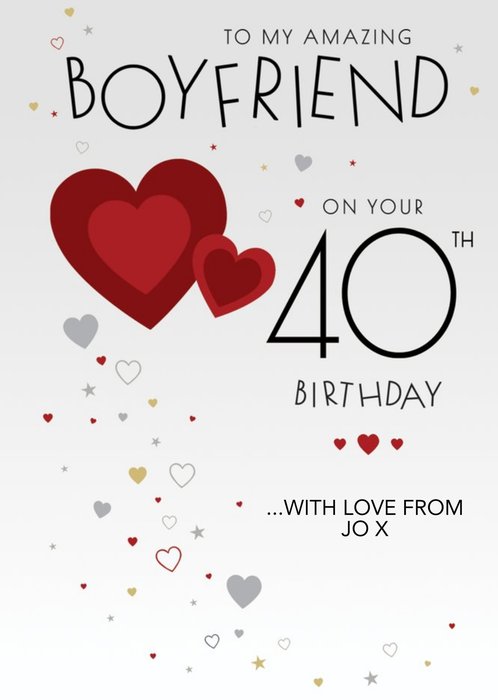 Clintons Milestone Boyfriend Love Hearts 40th Birthday Card