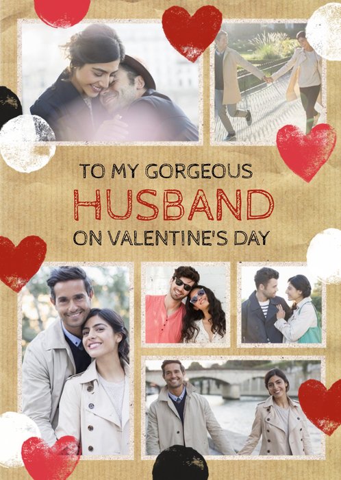 Stamped Hearts To My Gorgeous Husband Photo Valentine's Day Card