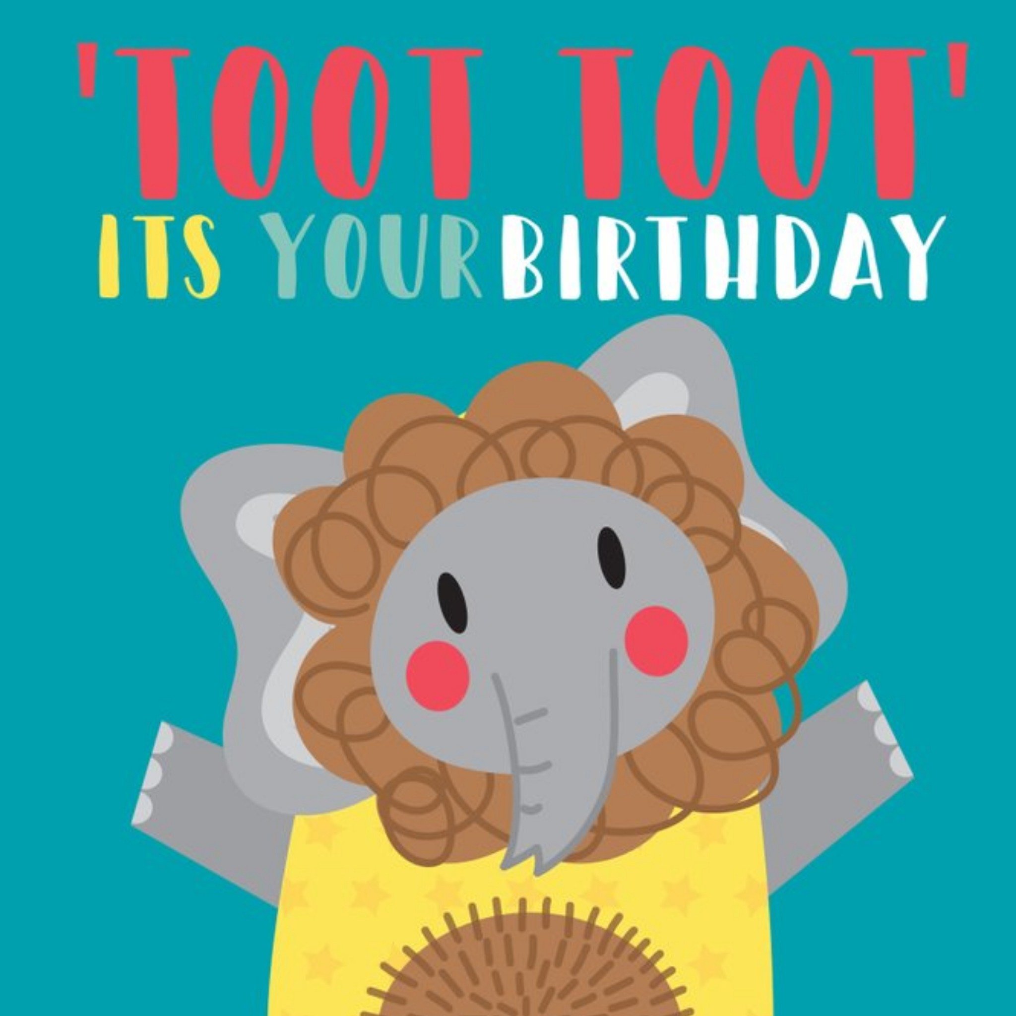 Moonpig Cute Elephant Toot Toot It's Your Birthday Card, Square