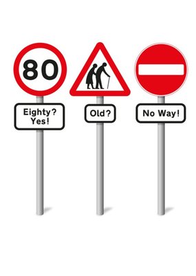 Graphic Illustration Of Road Signs Eightieth Funny Pun Birthday Card