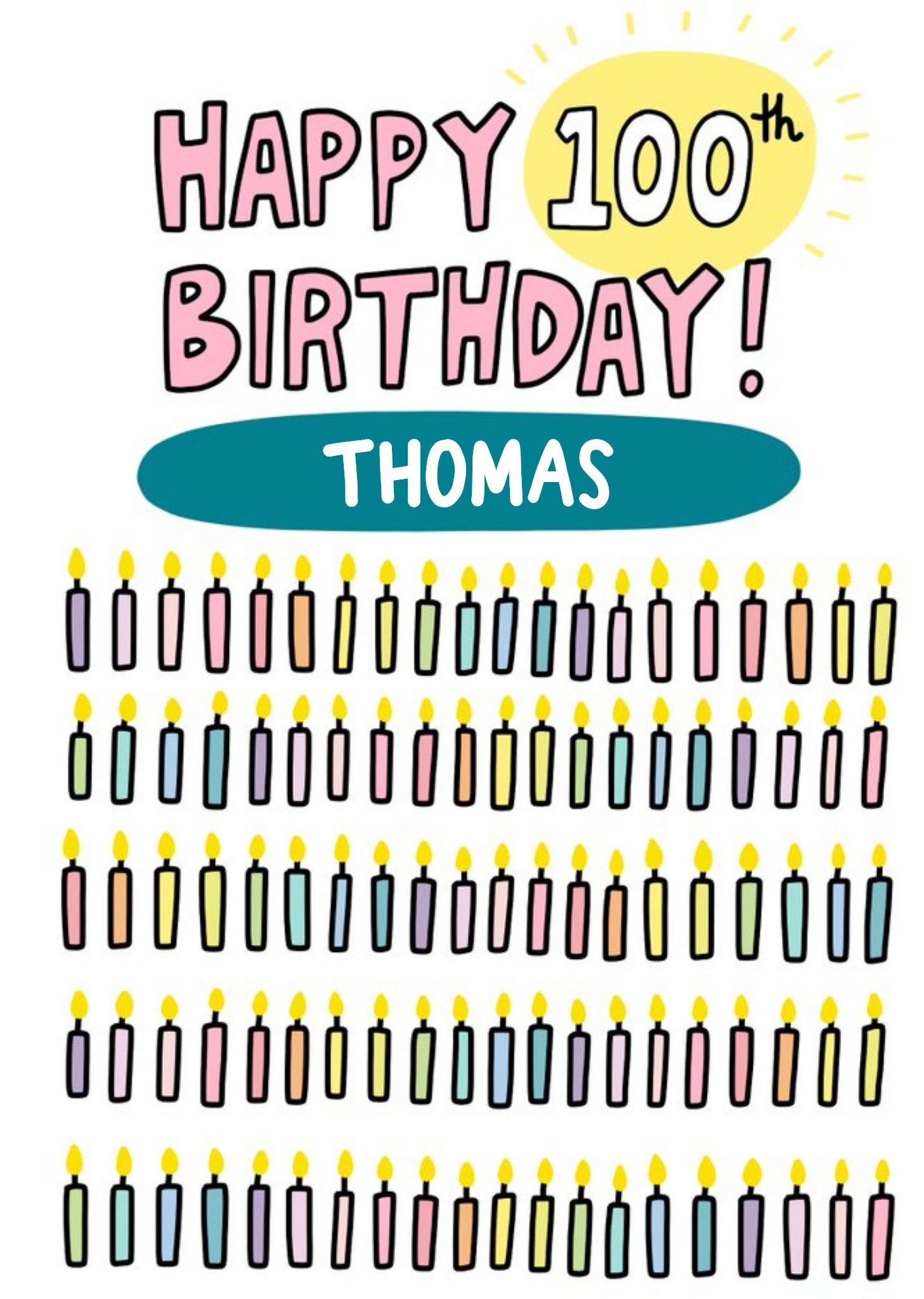 One Hundred Colourful Candles With Fun Typography One Hundredth Birthday Card Ecard