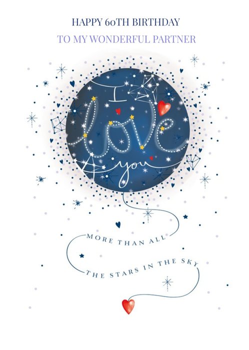 Moon Stars Constellation Typographic Partner 60th Birthday Card 