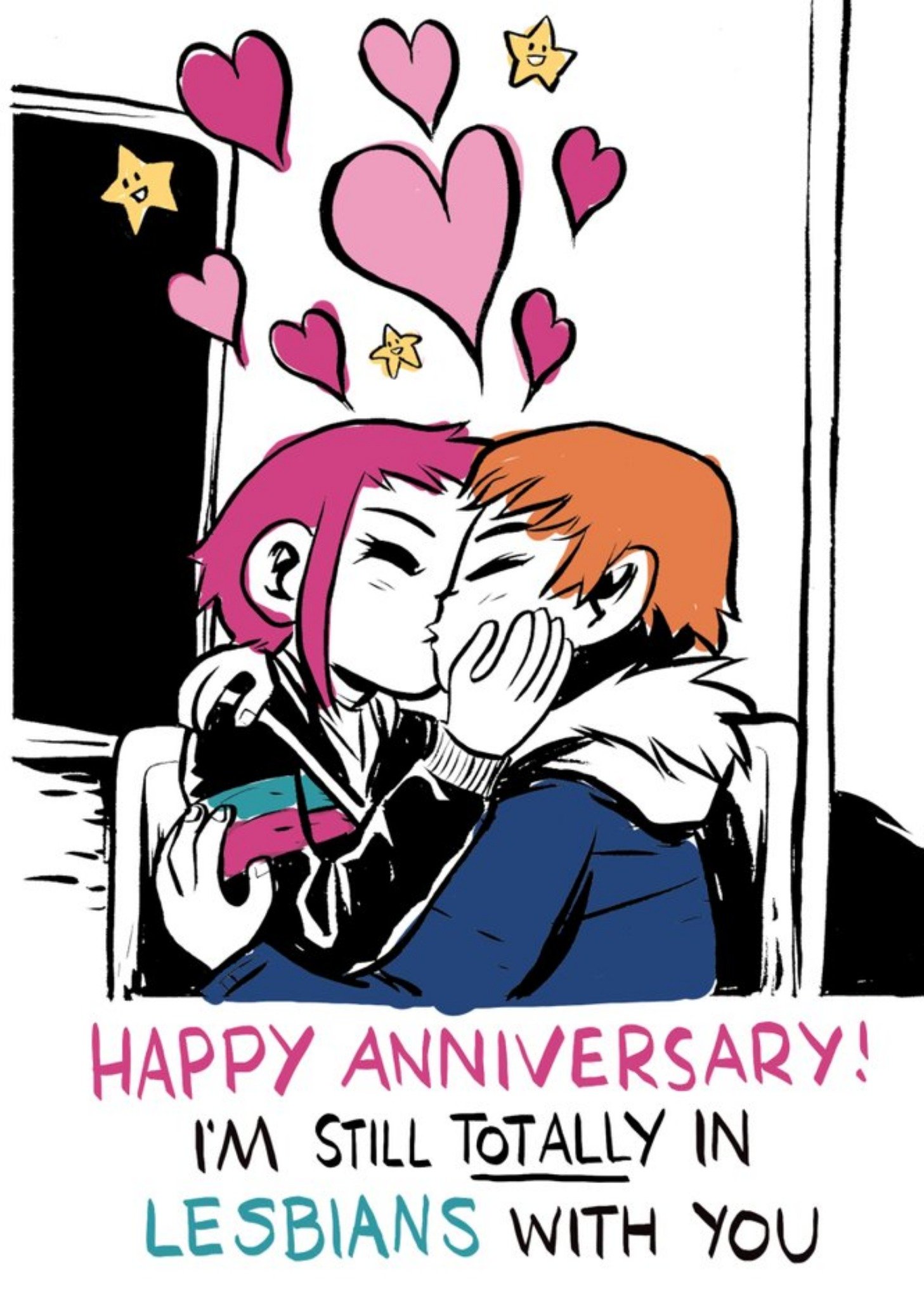 Moonpig Scott Pilgrim Anniversary Card - I'm Totally In Lesbians With You, Large