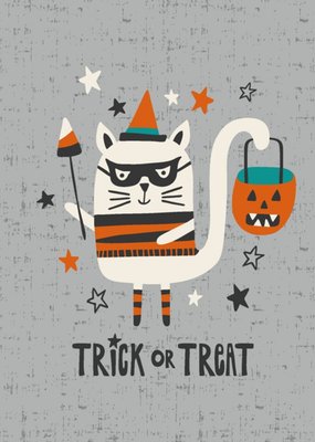Cat Themed Trick Or Treat Halloween Card