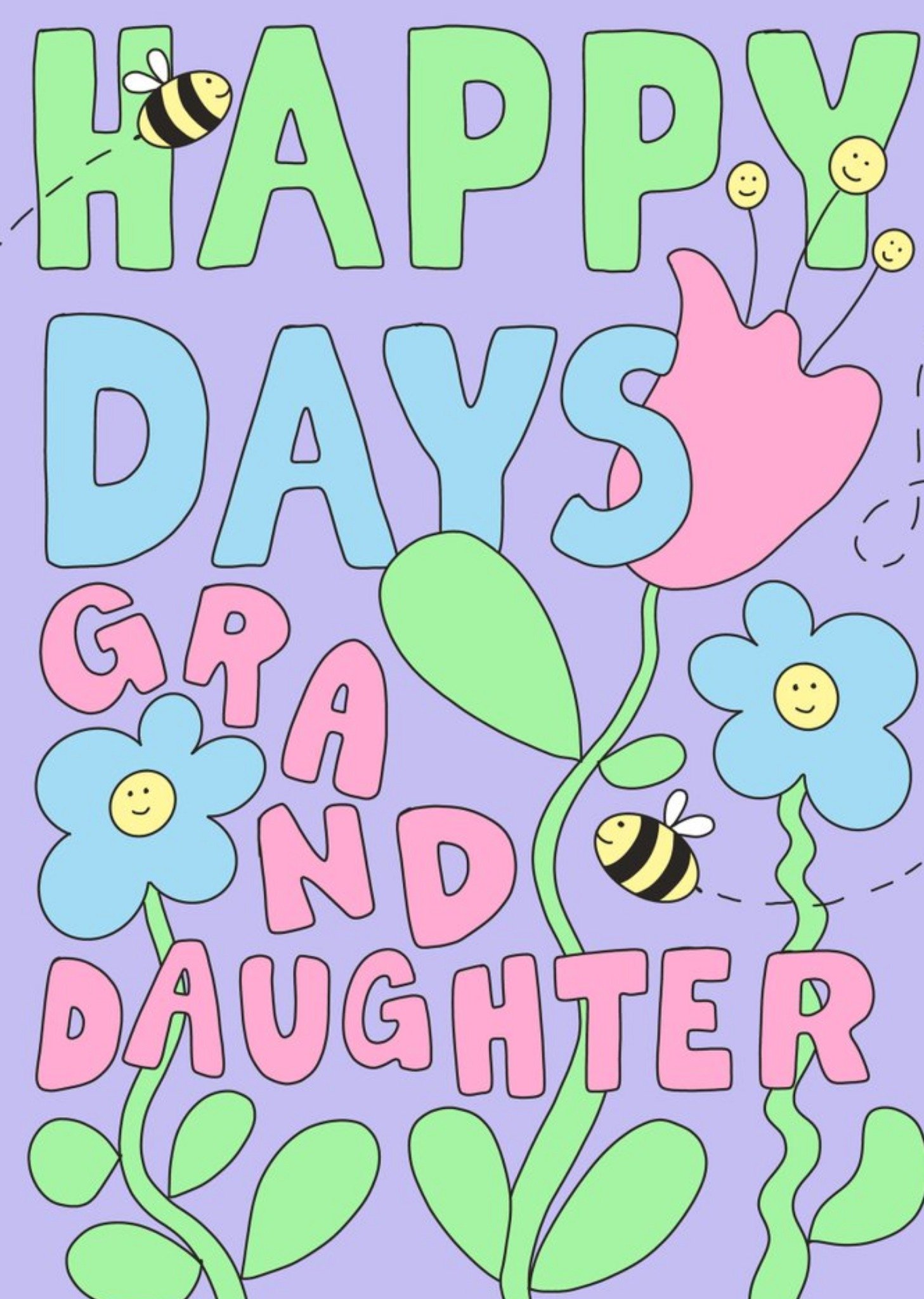 Moonpig Aleisha Earp Purple Illustrated Flowers Granddaughter Birthday Card Ecard