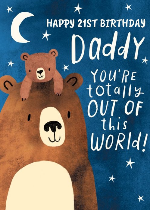 Illustration Of Two Bears Under The Stars Dad's Twenty First Birthday Card