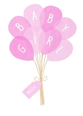 Balloons Baby Girl Personalised Birthday Postcard