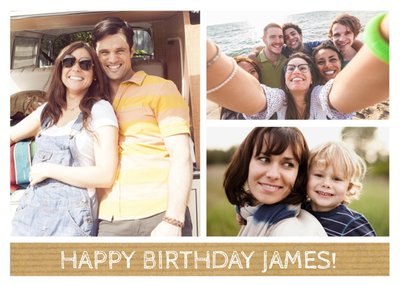 Classic 3 Square Personalised Photo Upload Happy Birthday Card