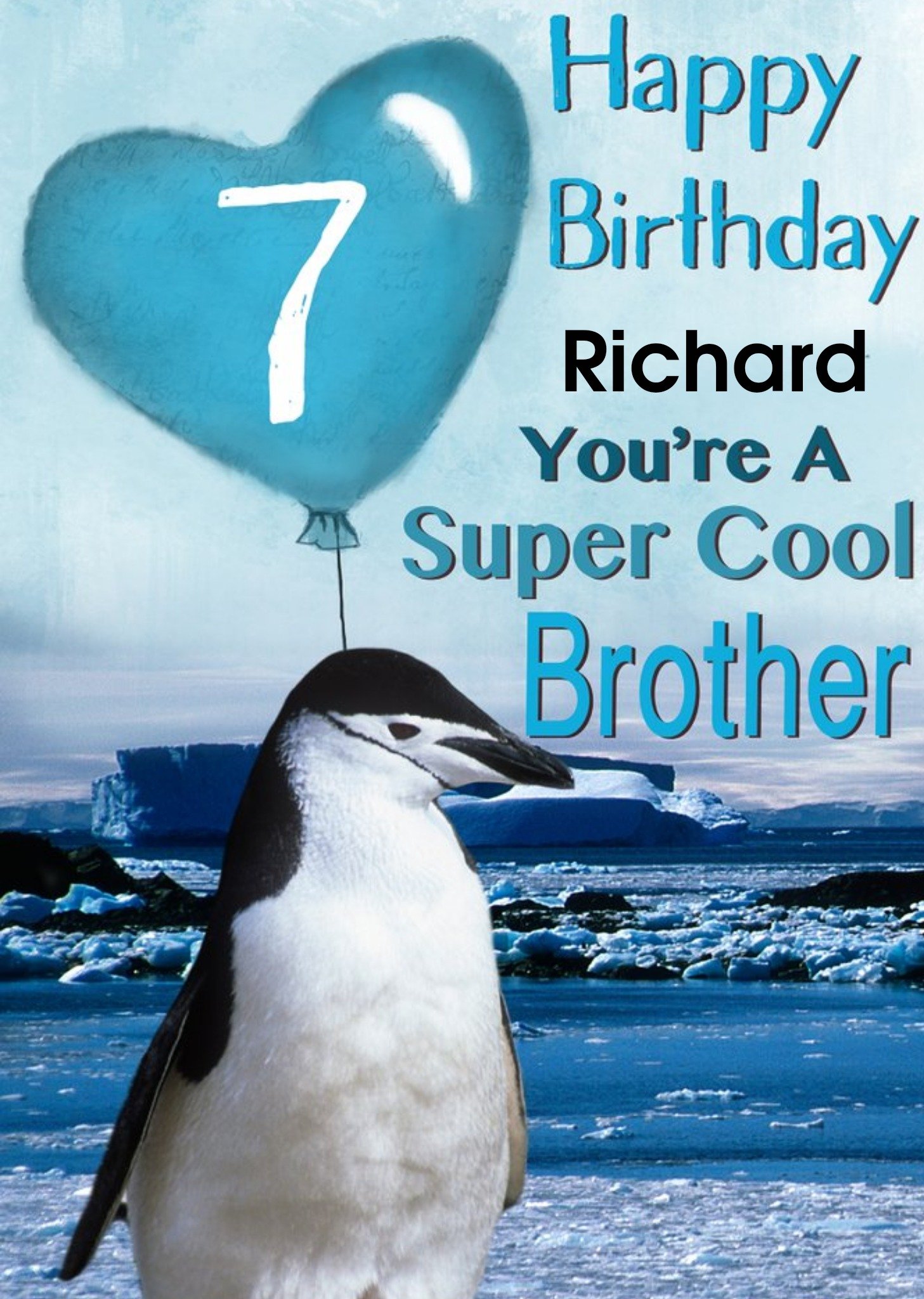 Moonpig Photo Of Penguin With Birthday Balloon Brother 7th Birthday Card, Large