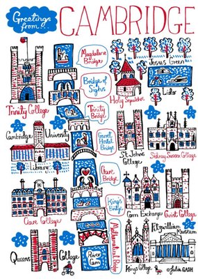 Illustrated Greetings From Cambridge Map Card