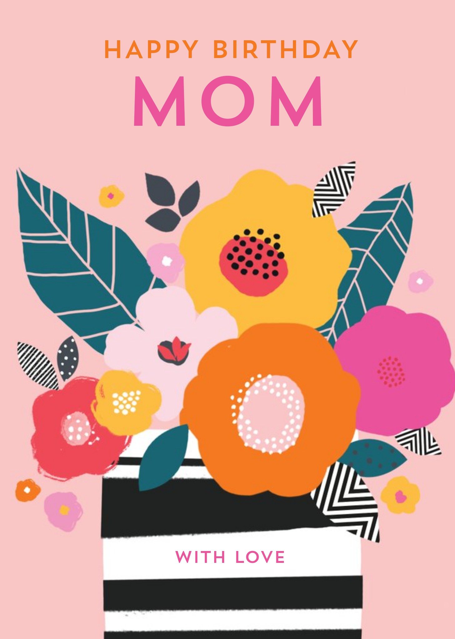 Moonpig Illustrated Vase Of Flowers Mom Birthday Card, Large
