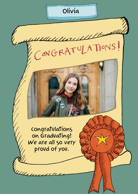 Illustration Of A Certificate With A Rosette And Photo Frame Photo Upload Graduation Card
