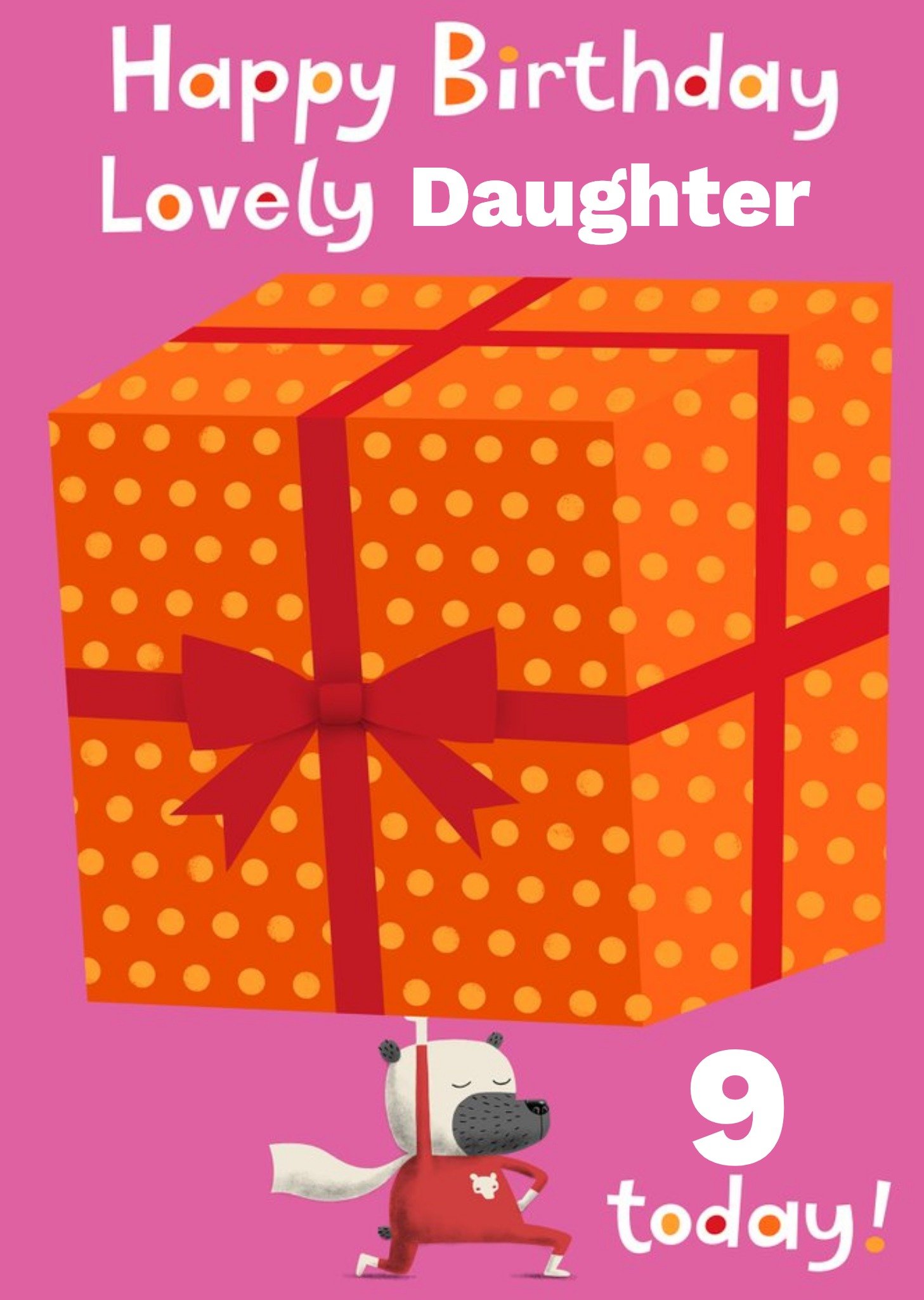 Moonpig Superhero Dog Lifting A Supersized Present Personalise Age Daughter Birthday Card Ecard