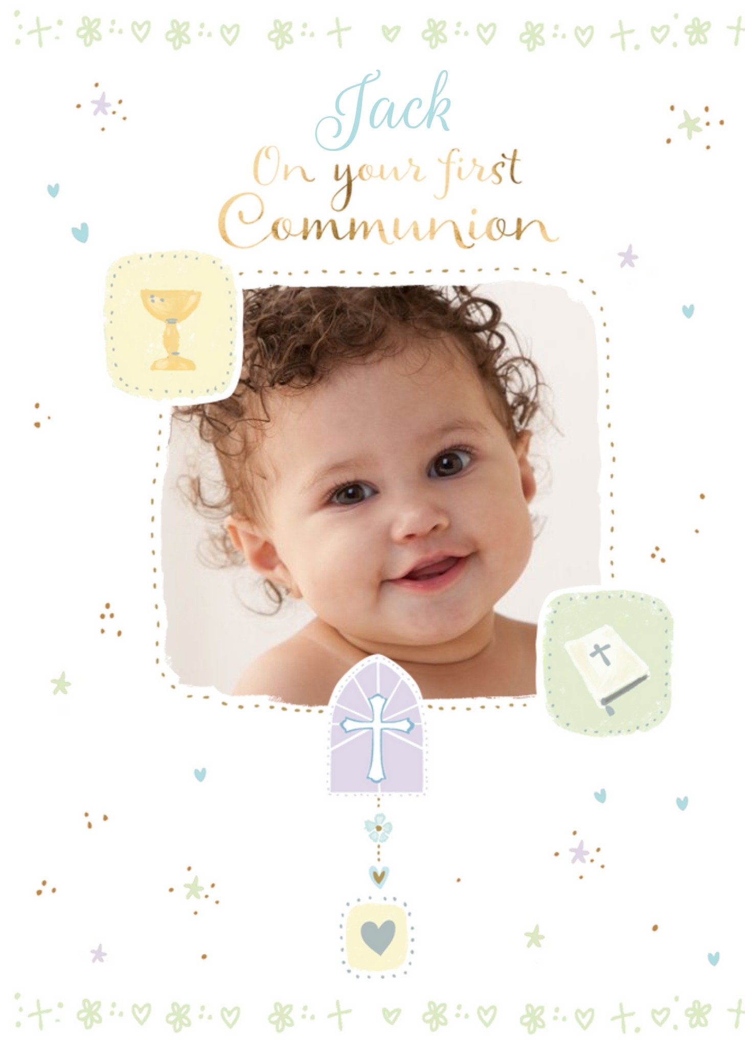 Ling Design Spot Illustrations Of A Chalice A Bible And A Christian Cross First Communion Photo Upload Card Ecard