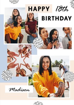 Pattern Multi Photo Upload 18th Birthday Card